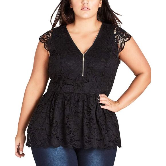 City Chic Trendy Plus Size Lace Peplum Top - Picture 3 of 3